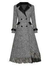 Woolen Plaid Double Breasted Asymmetric Tassel Overcoat