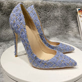 Woven Fabric Pointy Toe Women's High Heel Shoes