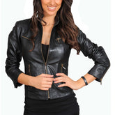 Zip Up Fitted Biker Women's Sheepskin Leather Jacket