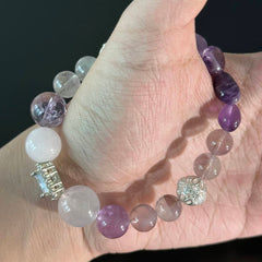 Natural Amethyst & Clear Quartz Bracelet — Handcrafted Beaded Healing Energy Bracelet for Calmness, Protection, and Spiritual Balance