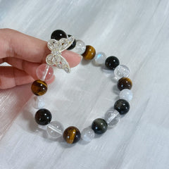 Tiger Eye Obsidian Clear Quartz Butterfly Charm Bracelet