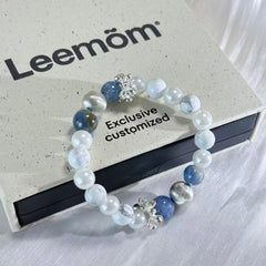 Blue Kyanite White Howlite Pearl Bow Beaded Bracelet, Calming Energy Crystal Bracelet for Women, Dainty Daily Wear Jewelry Gift