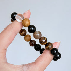 Tiger’s Eye, Black Obsidian & Clear Quartz Bracelet