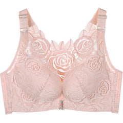 Plus Size Lace Wide Straps Wireless Bra Front Closure Push Up Bras