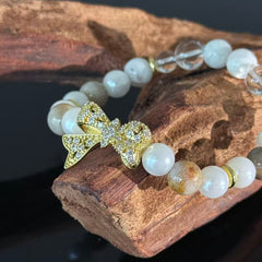 Moonlit Radiance Wristlet | White Crystal & Bowknot Bracelet — Dispelling Shadows, Bringing Smooth Sailing and Serenity