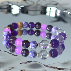 Purple Mist Star-Slumber | Amethyst and Clear Quartz Spliced Bracelet