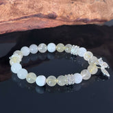 Handcrafted Titanium Quartz & White Jade Beaded Bracelet (with Crystal Pendant) — Elegant Healing Gemstone Stretch Bracelet