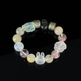 Handcrafted Crystal Pendant Bracelet — Featuring Carved Jade Rabbit and Floral Accents