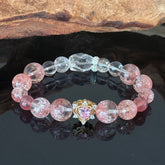 Handcrafted Bracelet featuring Natural Strawberry Quartz and Clear Quartz — Adorned with a Heart Pendant, Infused with Healing Energy and Love