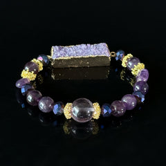 Scorpio Crystal Bracelet with Amethyst Druzy for Protection, Intuition & Energy Balance