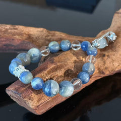 Blue Kyanite & Clear Quartz Crystal Bracelet with Pendant Charm – Handmade Calming Energy Beaded Bracelet