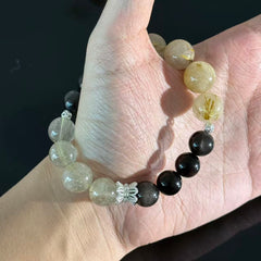Handcrafted Natural Obsidian and White Crystal Bracelet — Protective and Balancing Healing Jewelry