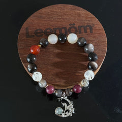 Crescent Moon Unicorn Pendant Bracelet | Multi-Gemstone Natural Obsidian Crystal Bead Bracelet