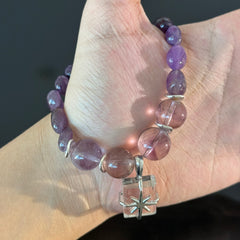 Amethyst Crystal Bracelet with Gift Box Charm – Handmade Purple Healing Energy Beaded Bracelet