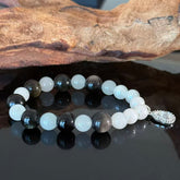 Handcrafted Obsidian & White Moonstone Crystal Bracelet — Guardian & Balancing Gemstone Beaded Bracelet (With Pendant)