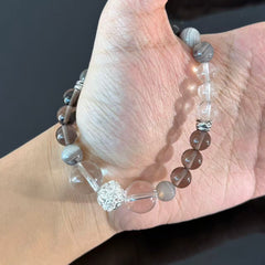 Handcrafted Bracelet featuring Black Onyx, Clear Quartz, and Grey-Veined Agate — A Gemstone Beaded Bracelet for Protection, Clarity, and Balance