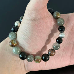 Natural Obsidian & Phantom Quartz Multi-Stone Bracelet | Grounding & Protection Crystal Jewelry