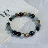 Natural Obsidian & Phantom Quartz Multi-Stone Bracelet | Grounding & Protection Crystal Jewelry