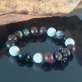 Obsidian, Red Jasper, and White Jade Bracelet — Healing Crystal Bracelet, Symbolizing Protection