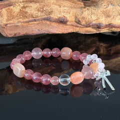 Strawberry Quartz Rose Quartz Crystal Bracelet – Handmade Pink