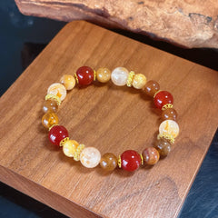 Handmade Multi Stone Crystal Bracelet | Red Agate & Golden Rutilated Quartz Healing Stretch Bracelet