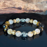 Handcrafted Golden Rutilated Quartz & Tiger's Eye Crystal Bracelet — A Gemstone Beaded Bracelet for Attracting Wealth, Protection, and Boosting Self-Confidence
