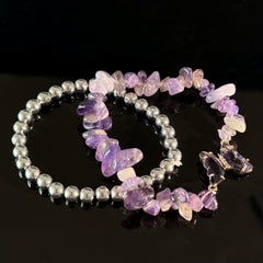 Pisces Amethyst Bracelet Set – Healing Crystal & Silver Energy Jewelry