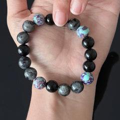 Black Obsidian & Labradorite Crystal Bracelet with Purple Jasper