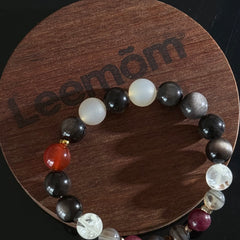 Crescent Moon Unicorn Pendant Bracelet | Multi-Gemstone Natural Obsidian Crystal Bead Bracelet