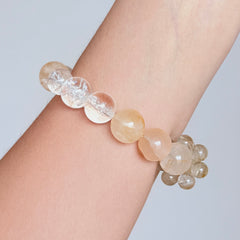 Golden Rutilated Quartz Bracelet with Clear Quartz and Smoky Quartz