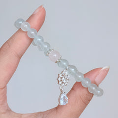 Aquamarine & Rose Quartz Crystal Bracelet with Snowflake Charm