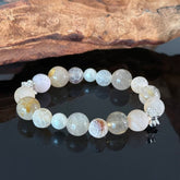 Handcrafted Natural Titanium Quartz & Frosted Agate Bracelet — White Crystal Healing Beaded Stretch Bracelet