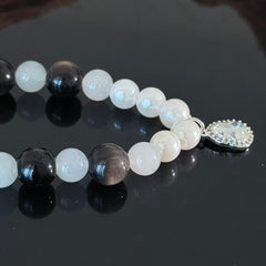 Handcrafted Obsidian & White Moonstone Crystal Bracelet — Guardian & Balancing Gemstone Beaded Bracelet (With Pendant)