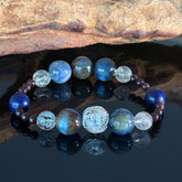 Natural Labradorite, Lapis Lazuli & Rutilated Quartz Crystal Bracelet – Handmade Healing Energy Bracelet for Protection, Wisdom & Confidence