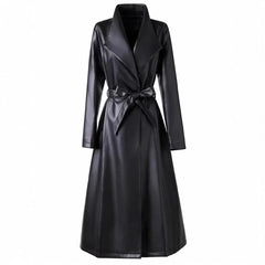 Handmade Lambskin Leather Women's Mid Calf Shirt Dress