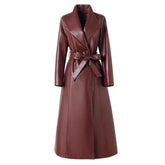Handmade Lambskin Leather Women's Mid Calf Shirt Dress