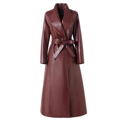 Handmade Lambskin Leather Women's Mid Calf Shirt Dress