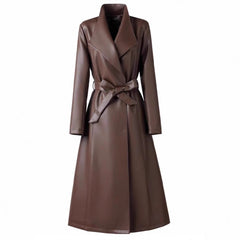 Handmade Lambskin Leather Women's Mid Calf Shirt Dress