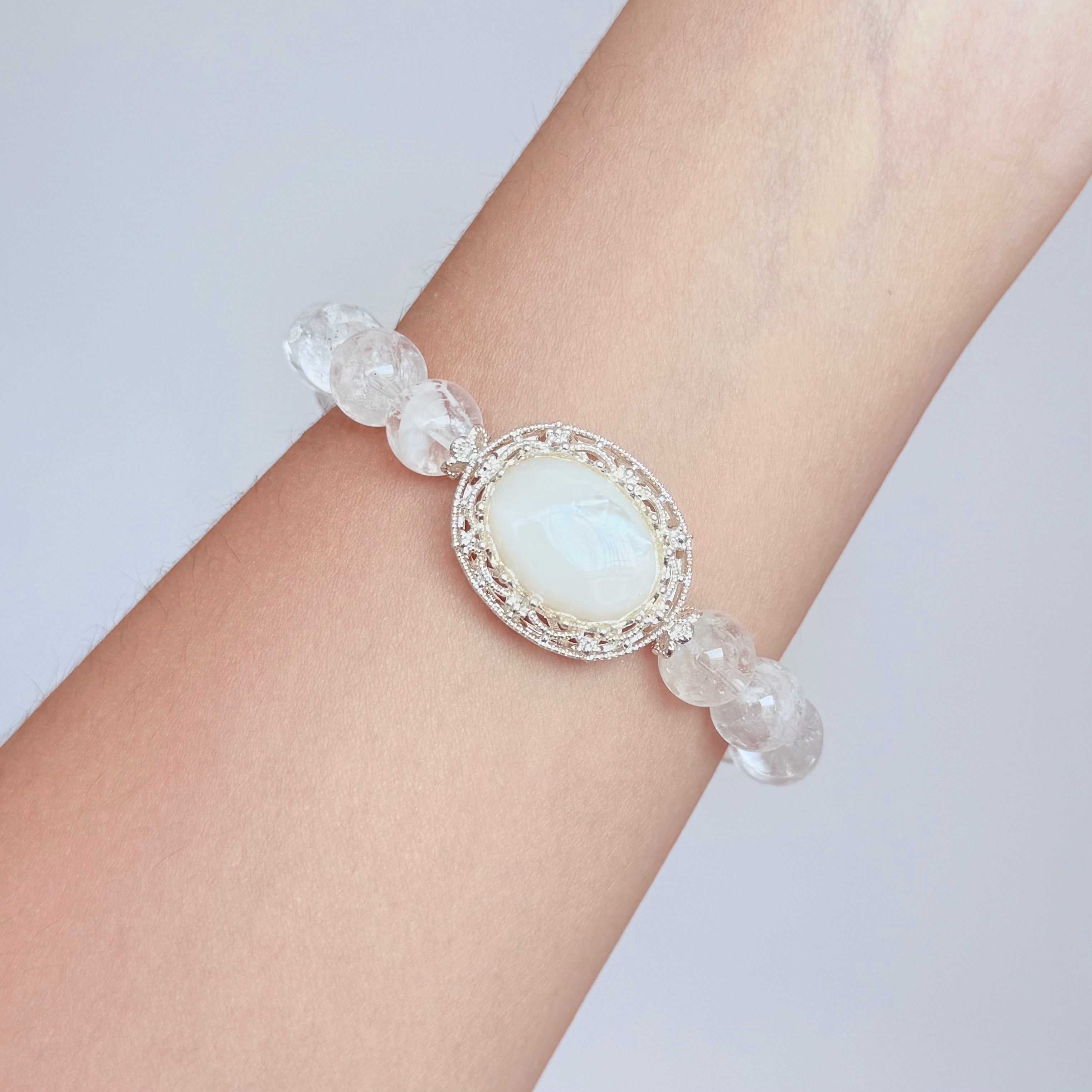 Moonstone & Clear Quartz Crystal Bracelet
