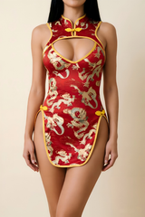 Ancient Style Dragon Pattern Slit Cheongsam