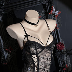Lace Sheer Strappy Crotchless Nightdress