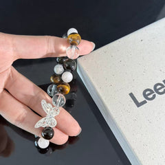 Tiger Eye Obsidian Clear Quartz Butterfly Charm Bracelet
