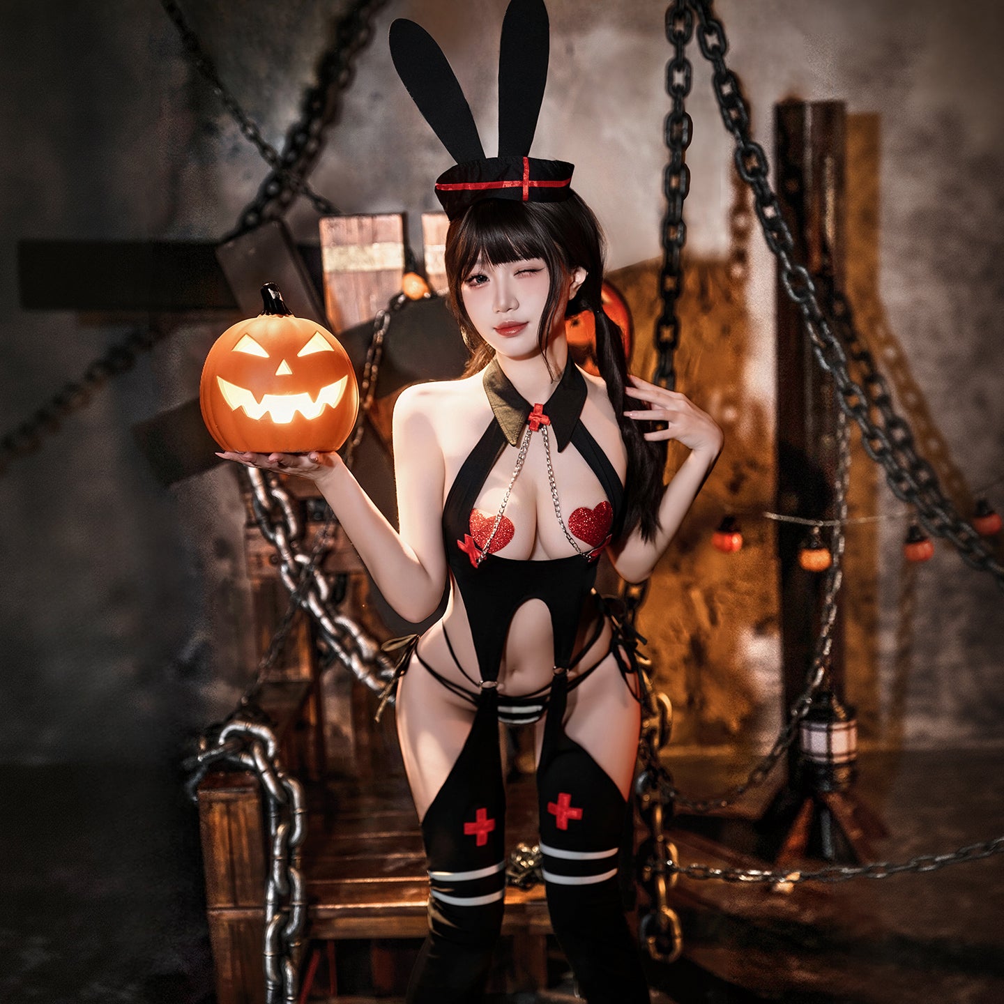 Halloween Bunny Girl Uniform Bodysuit Set