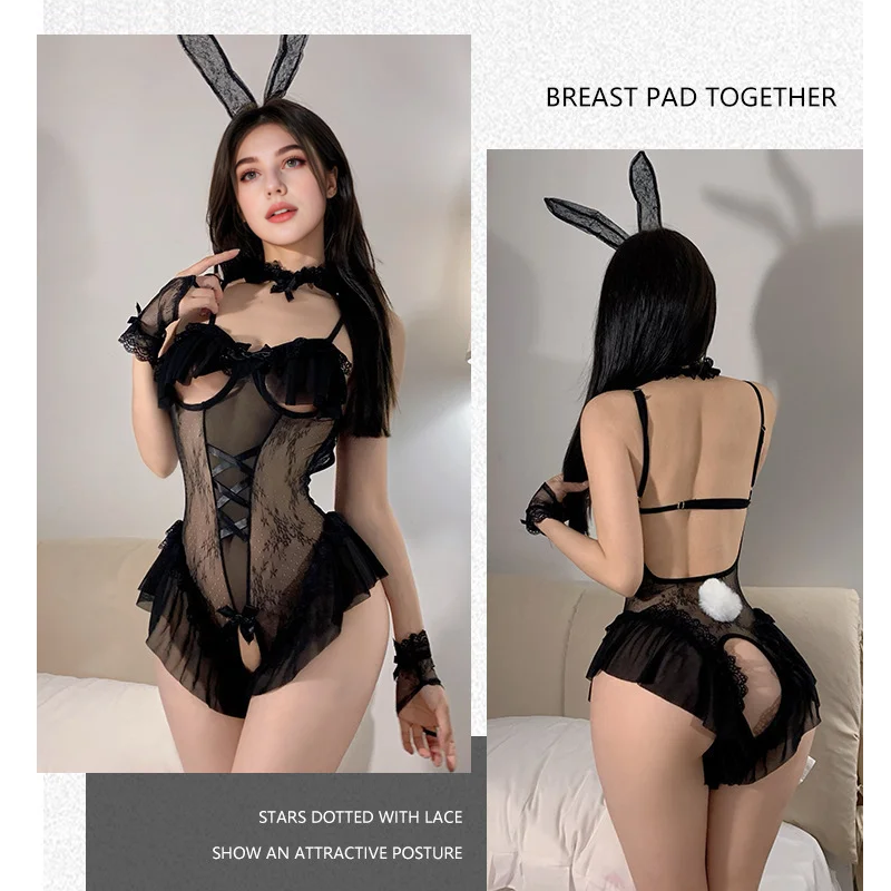 Bunny Girl Uniform Backless Lace Open Crotch Bodysuit