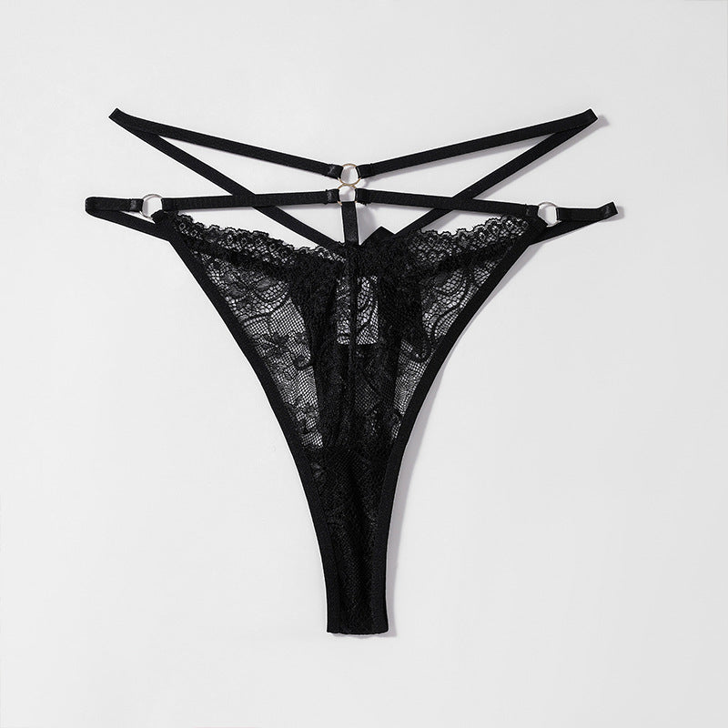Seductive Floral Lace Mid Waist Thongs Bowknot Detail