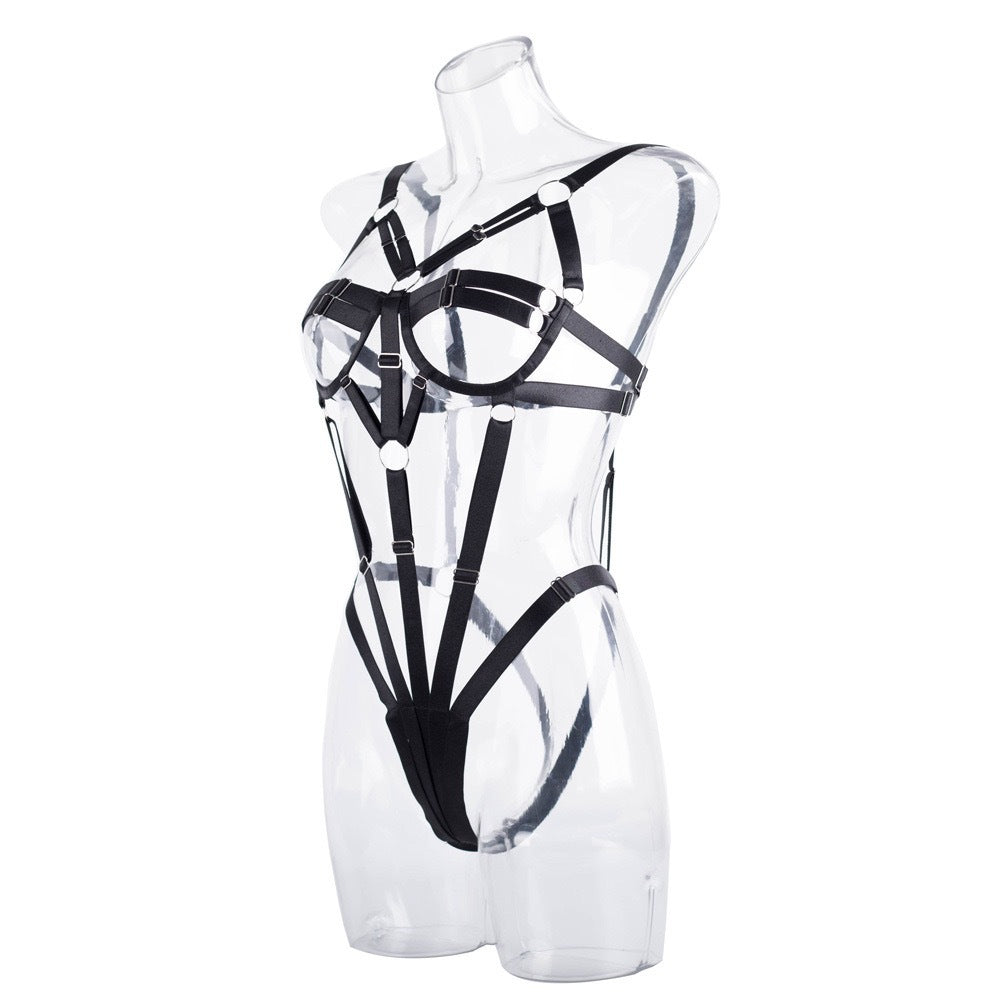 Strap-on Backless One-piece Bodysuit With Underwire