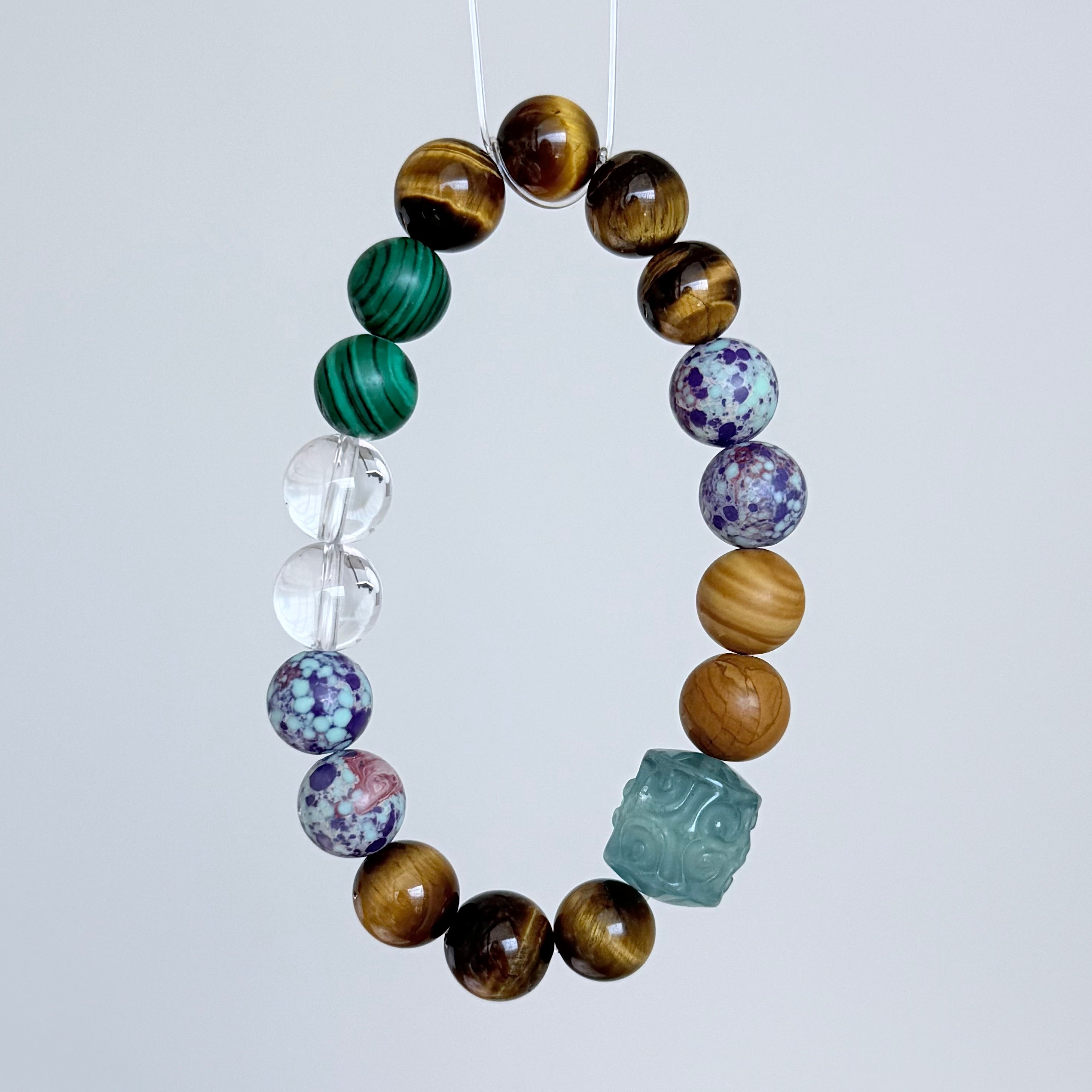 Multi-Gemstone Bracelet with Tiger’s Eye, Malachite & Clear Quartz