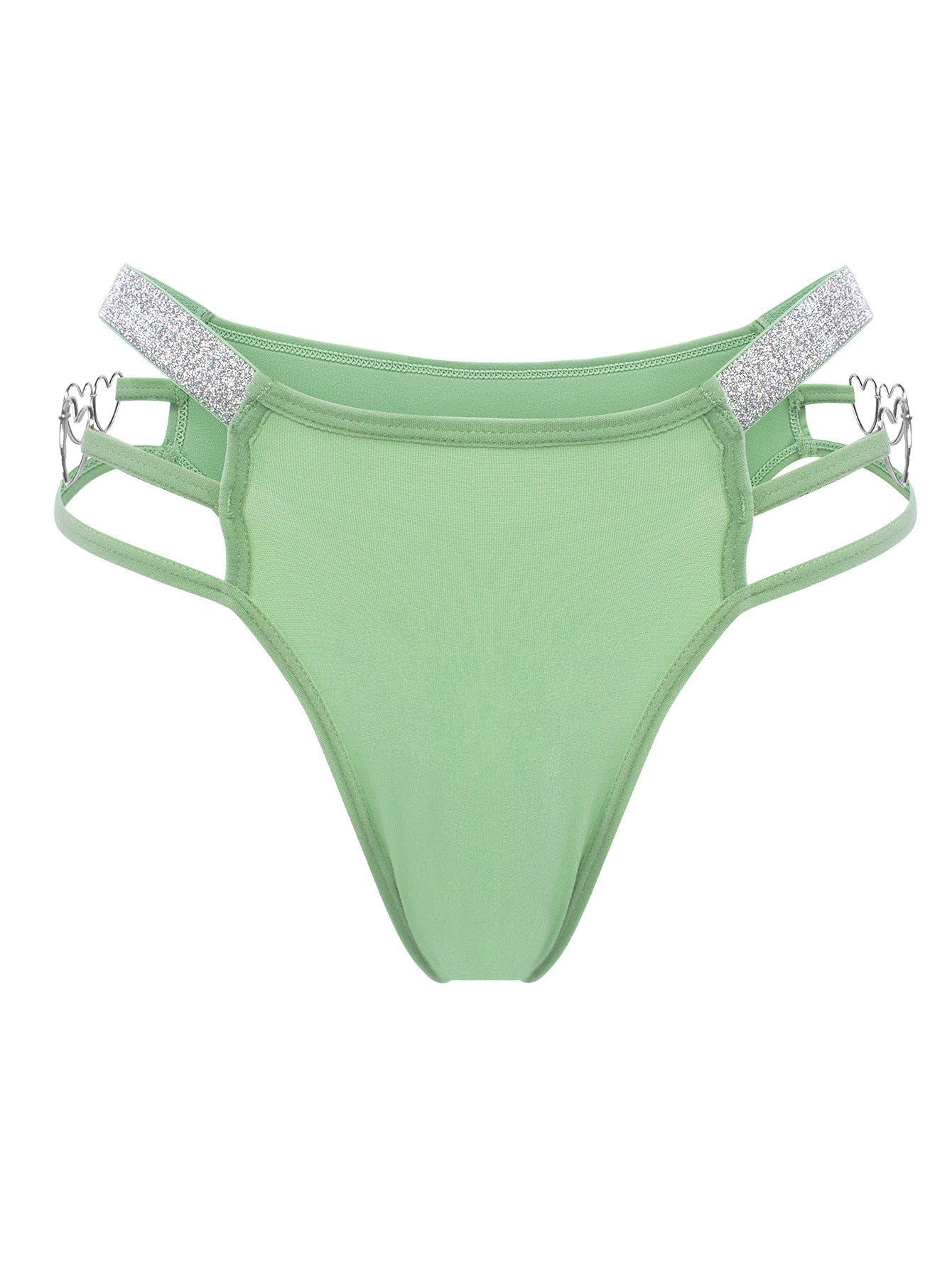Low Rise Cheeky Underwear Strappy Heart Buttons Silver Ribbon