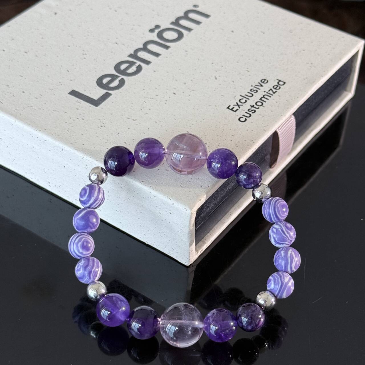 Handcrafted Amethyst and Purple Agate Bracelet — Lavender Gemstone Stretch Strand