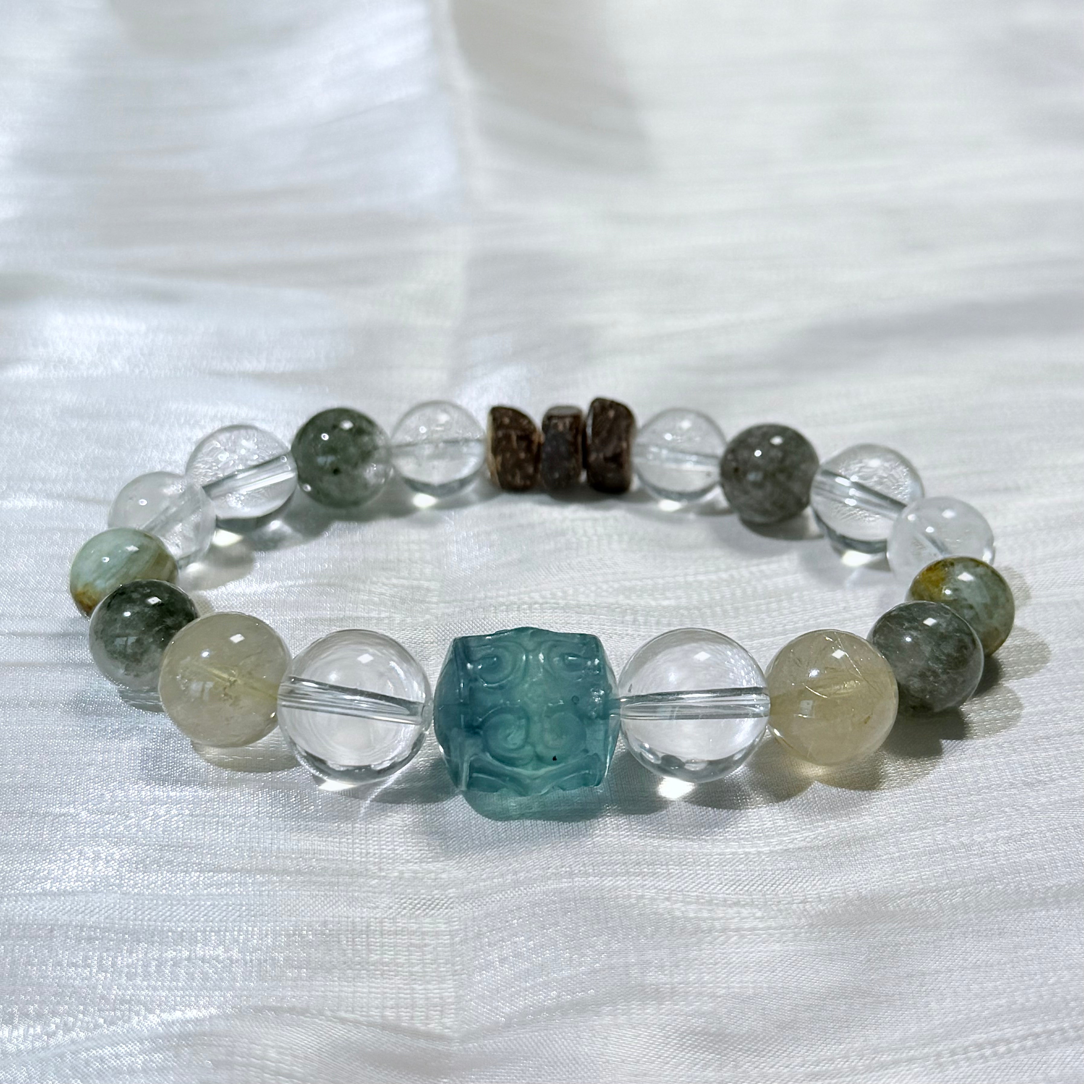 Aquamarine & Golden Rutilated Quartz Bracelet